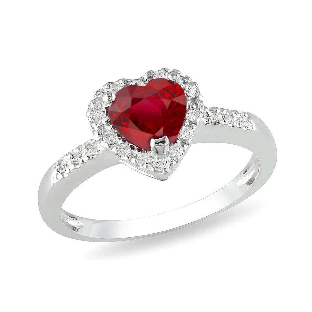 Red Ruby Gemstone With Diamond Ring White Gold Jewelry 3.20 Carats - Gemstone Ring-harrychadent.ca