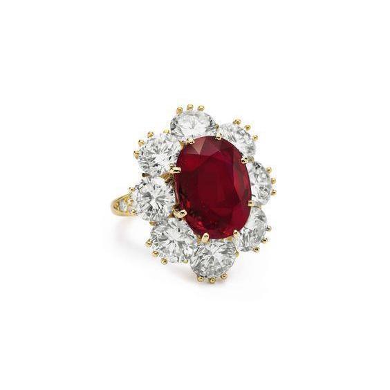 Red Ruby With Diamonds 3 Carats Engagement Ring 14K Yellow Gold - Gemstone Ring-harrychadent.ca