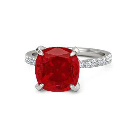 Red Ruby With Diamonds 4.25 Carats Ring 14K White Gold - Gemstone Ring-harrychadent.ca