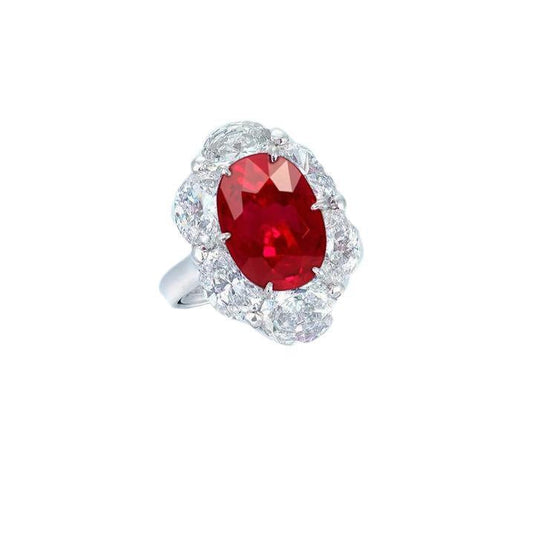 Red Ruby With Halo Diamond Ring White Gold 14K 5.25 Ct Gemstone New - Gemstone Ring-harrychadent.ca