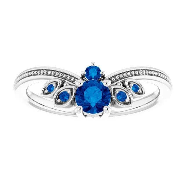 Ring Blue Sapphire 1 Carat Antique Style White Gold 14K - Gemstone Ring-harrychadent.ca