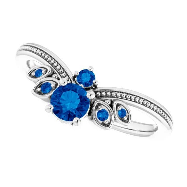 Ring Blue Sapphire 1 Carat Antique Style White Gold 14K - Gemstone Ring-harrychadent.ca