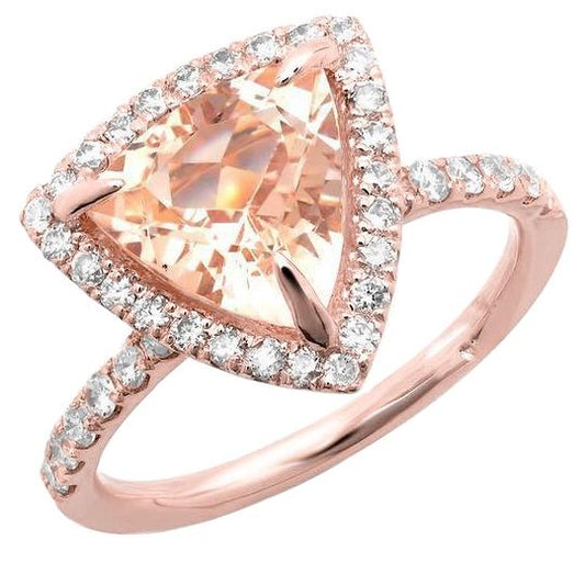 Rose Gold 14K 16.75 Ct Trillion Morganite And Round Diamonds Ring - Gemstone Ring-harrychadent.ca