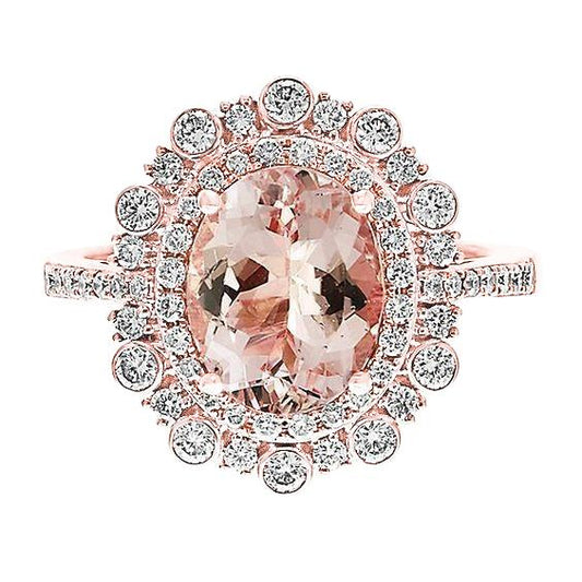 Rose Gold 14K 18 Ct Morganite With Diamonds Wedding Ring New - Gemstone Ring-harrychadent.ca