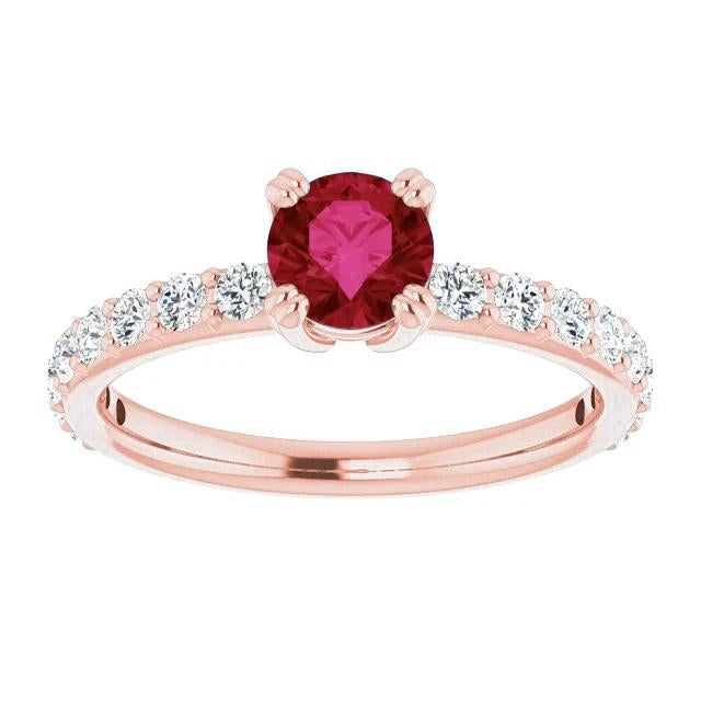 Rose Gold 14K 2.50 Carats Four Prong Diamond Round Ruby Ring - Gemstone Ring-harrychadent.ca