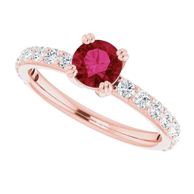 Rose Gold 14K 2.50 Carats Four Prong Diamond Round Ruby Ring - Gemstone Ring-harrychadent.ca