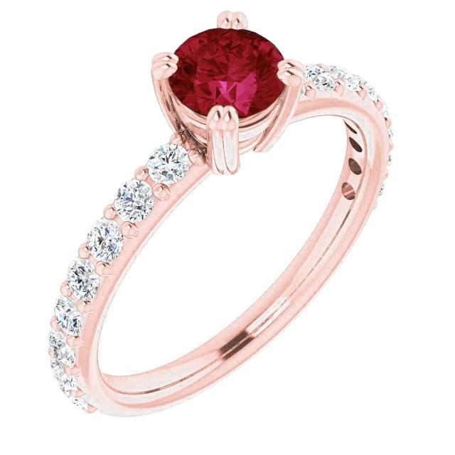 Rose Gold 14K 2.50 Carats Four Prong Diamond Round Ruby Ring - Gemstone Ring-harrychadent.ca