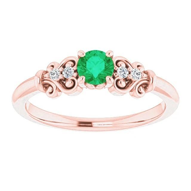 Rose Gold 14K Diamond Round Green Emerald Ring 1.40 Carats - Gemstone Ring-harrychadent.ca