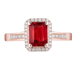 Rose Gold 14K Emerald Cut Red Ruby And Natural Earth Mined Diamond Wedding Ring 5 Ct