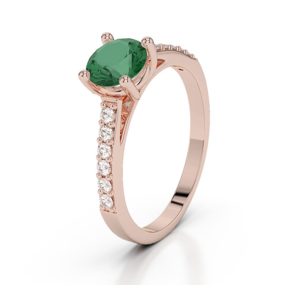 Rose Gold 14K Green Emerald 2.50 Carats Diamonds Anniversary Ring New - Gemstone Ring-harrychadent.ca