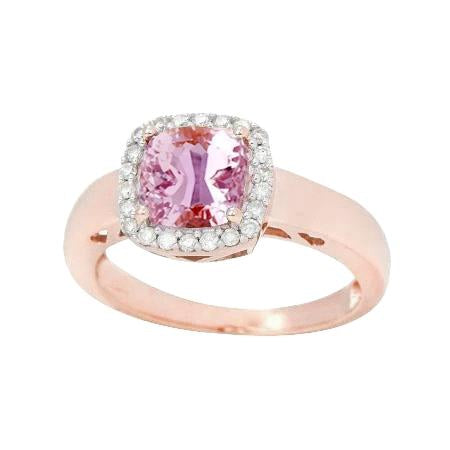 Rose Gold 14K Halo Pink Kunzite Diamonds Ring 18.75 Carats - Gemstone Ring-harrychadent.ca