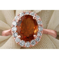 Rose Gold 14K Oval Cut Citrine And Natural Earth Mined Diamond Wedding Ring 27.50 Ct.