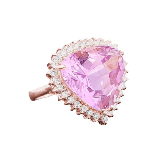 Rose Gold 19.25 Carats Trillion Kunzite With Round Diamonds Ring - Gemstone Ring-harrychadent.ca