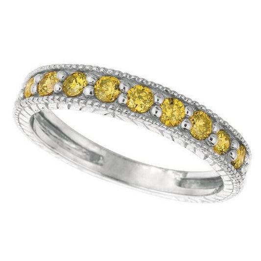 Round 0.45 Carat Yellow Sapphire Ring Band White Gold 14K - Gemstone Ring-harrychadent.ca