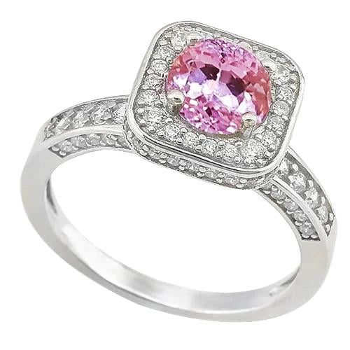 Round 11.25 Ct Pink Kunzite With Diamonds Ring Gold White - Gemstone Ring-harrychadent.ca
