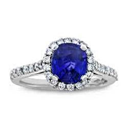 Round 2.50 Carats Blue Sapphire With Diamond Ring White Gold 14K - Gemstone Ring-harrychadent.ca