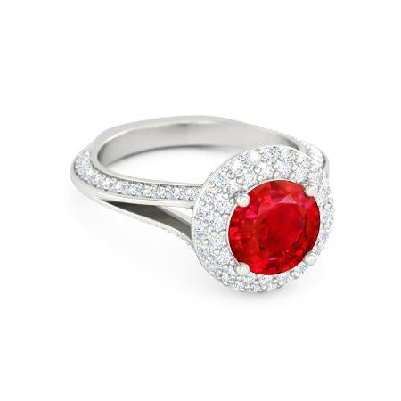 Round 3.60 Carats Ruby And Diamonds Anniversary Ring 14K White Gold - Gemstone Ring-harrychadent.ca