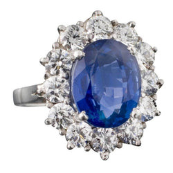 Round And Oval Ceylon Sapphire 6 Carat Diamond Ring White Gold 14K