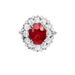 Round And Pear Cut Diamonds With Ruby Ring 17.75 Ct White Gold 14K