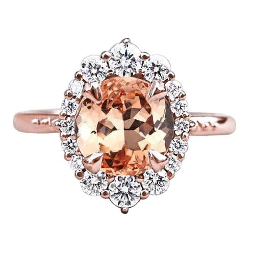 Round Brilliant Cut 15 Ct Morganite And Diamonds Ring 14K Rose Gold - Gemstone Ring-harrychadent.ca