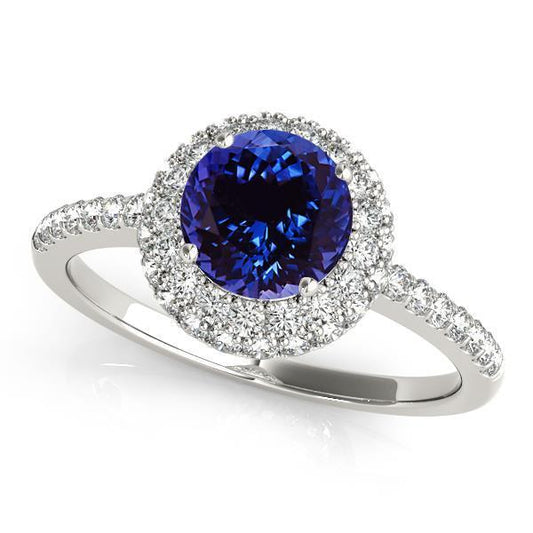 Round Brilliant Cut 6.75 Ct Tanzanite And Diamonds Ring Gold White - Gemstone Ring-harrychadent.ca