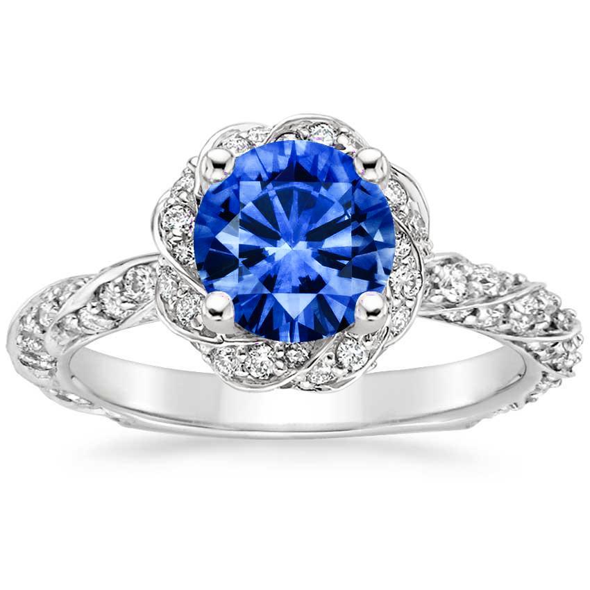 Round Ceylon Sapphire Gem Stone Diamond Ring White Gold 14K 2.15 Ct. - Gemstone Ring-harrychadent.ca