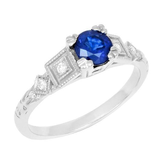 Round Cut 1.65 Ct Sri Lankan Sapphire And Diamonds Ring White Gold 14K - Gemstone Ring-harrychadent.ca