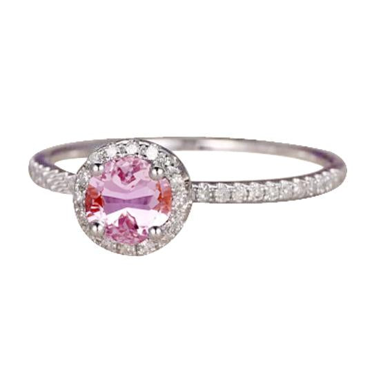 Round Cut 10.75 Carats Pink Kunzite With Diamonds Ring White Gold 14K - Gemstone Ring-harrychadent.ca