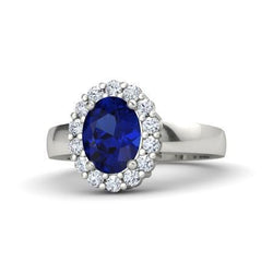 Round Cut 2.50 Ct Sri Lankan Sapphire And Natural Earth Mined Diamonds Ring White Gold 14K