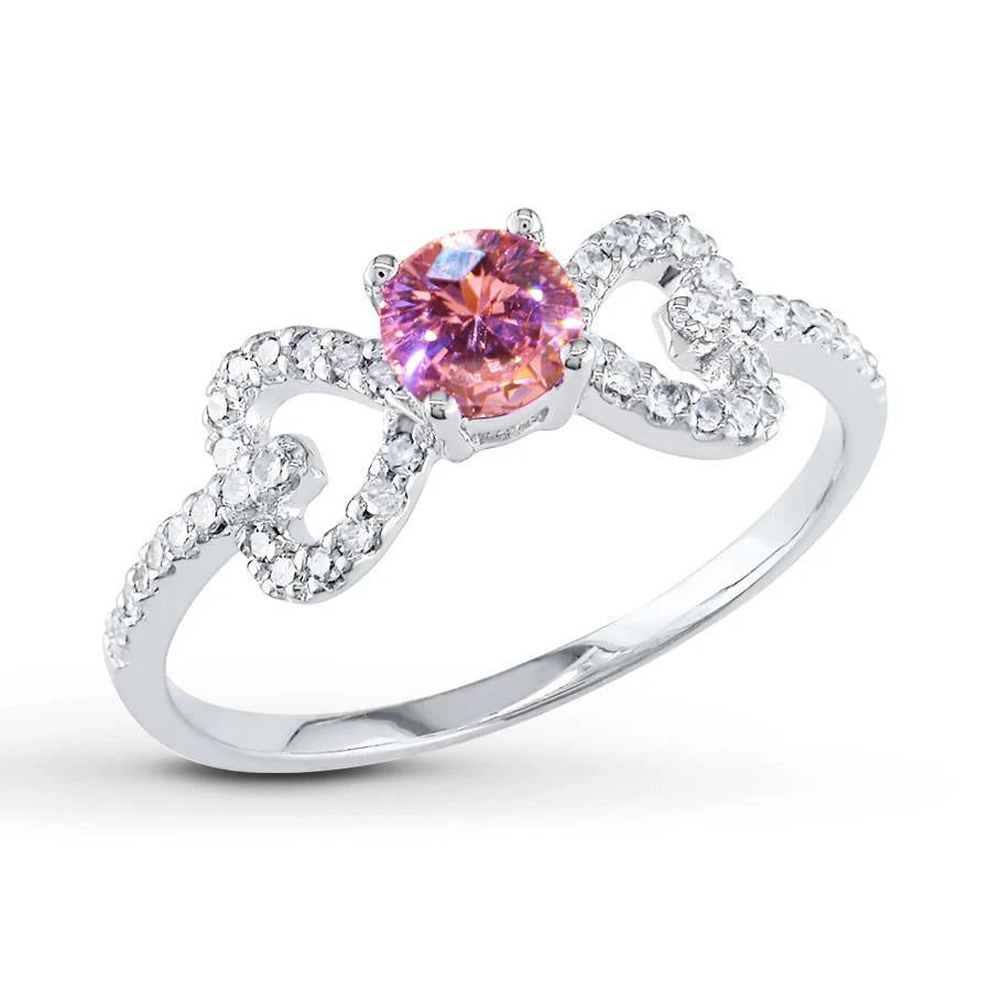 Round Cut 3 Ct Pink Sapphire And Diamonds Fancy Ring White Gold 14K - Gemstone Ring-harrychadent.ca