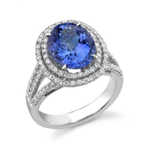 Round Cut 4.10 Carats Tanzanite And Diamonds Wedding Ring 14K WG - Gemstone Ring-harrychadent.ca