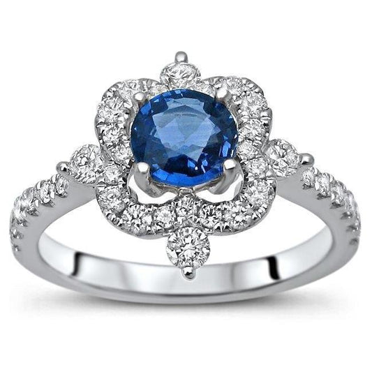 Round Cut 4.30 Ct Sri Lanka Blue Sapphire Diamonds Fancy Ring - Gemstone Ring-harrychadent.ca