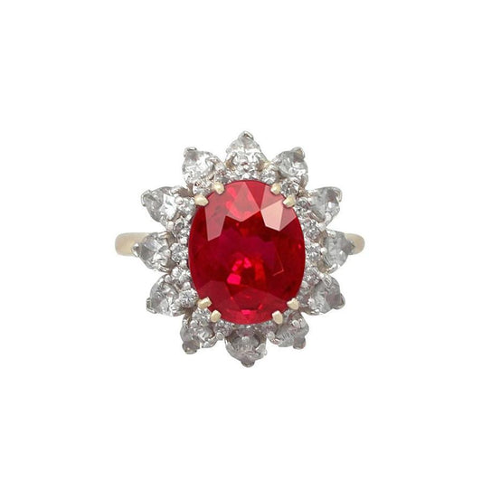 Round Cut 4.50 Ct Ruby And Diamonds Ring Prong Set Gold Yellow 14K - Gemstone Ring-harrychadent.ca