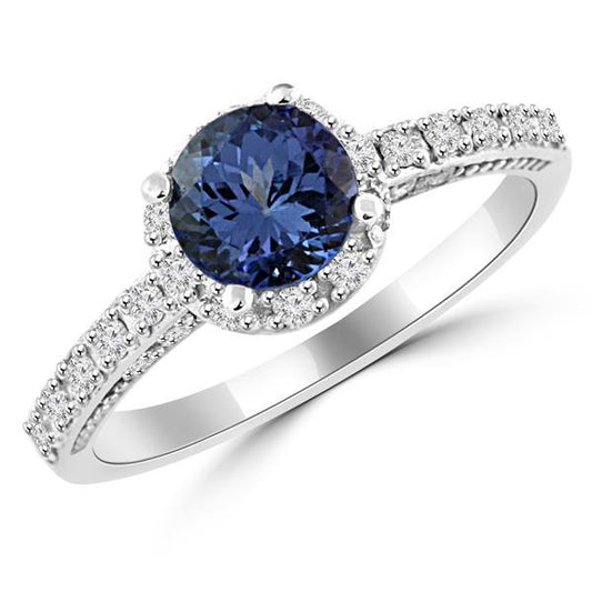 Round Cut 4 Carats Ceylon Sapphire Wedding Ring White Gold 14K - Gemstone Ring-harrychadent.ca