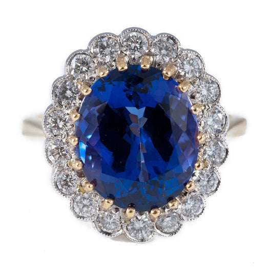 Round Cut 5.75 Carats Tanzanite With Diamonds Ring Two Tone 14K - Gemstone Ring-harrychadent.ca