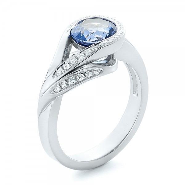Round Cut Blue Sapphire And Diamonds 2.50 Ct Ring White Gold 14K - Gemstone Ring-harrychadent.ca