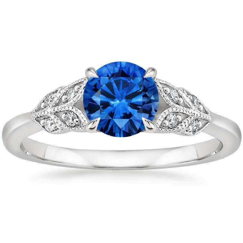 Round Cut Blue Sapphire With Diamonds 2.25 Ct Ring New White Gold 14K - Gemstone Ring-harrychadent.ca