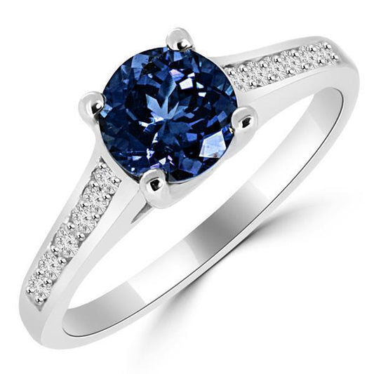 Round Cut Ceylon Sapphire Diamond Ring 2.80 Carats White Gold 14K - Gemstone Ring-harrychadent.ca