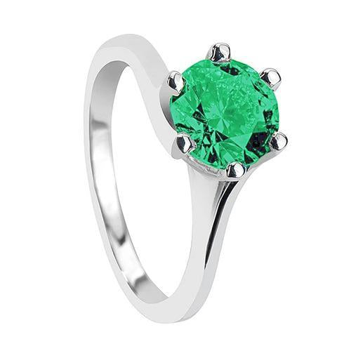 Round Cut Green Emerald Solitaire 3 Carat Ring Gold White 14K - Gemstone Ring-harrychadent.ca