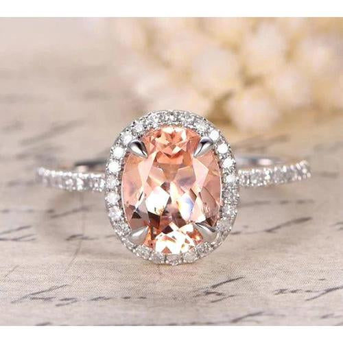 Round Cut Morganite And Diamonds 11.35 Carats Ring Gold White 14K - Gemstone Ring-harrychadent.ca