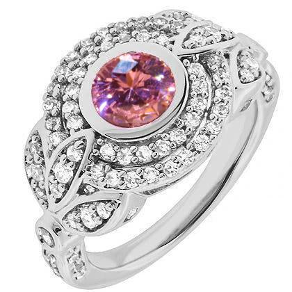 Round Cut Pink Sapphire Diamond Ring 2.50 Carat White Gold 14K - Gemstone Ring-harrychadent.ca