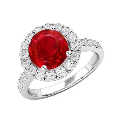Round Cut Ruby And Diamonds 4.50 Ct Wedding Ring 14K White Gold - Gemstone Ring-harrychadent.ca