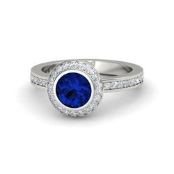 Round Cut Solitaire With Accents 2.40 Ct Ceylon Sapphire Natural Earth Mined Diamonds Ring