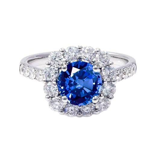 Round Cut Sri Lanka Sapphire Diamond Ring Gold 14K 1.50 Carats - Gemstone Ring-harrychadent.ca