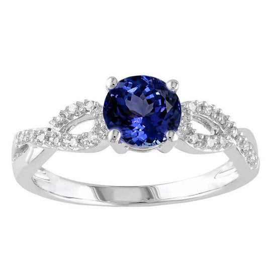 Round Cut Tanzanite 3.50 Carats Diamonds Fancy Ring White Gold 14K - Gemstone Ring-harrychadent.ca