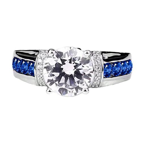 Round Diamond Accented Blue Sapphire Stones Ring 3 Carats - Gemstone Ring-harrychadent.ca