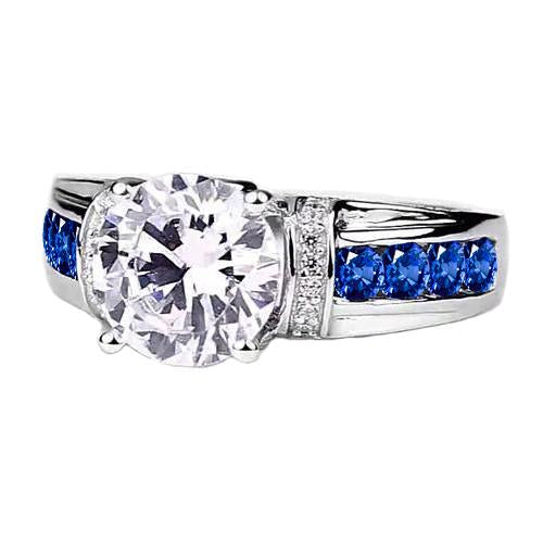 Round Diamond Accented Blue Sapphire Stones Ring 3 Carats - Gemstone Ring-harrychadent.ca