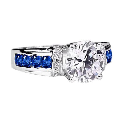 Round Diamond Accented Blue Sapphire Stones Ring 3 Carats - Gemstone Ring-harrychadent.ca