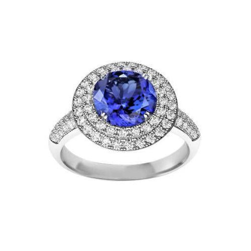 Round Genuine Tanzanite Natural Diamonds Split Fancy Ring 2.65 Carats - Gemstone Ring-harrychadent.ca