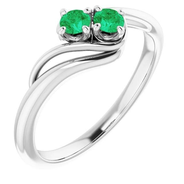 Round Green Emerald Bypass Setting Ring 1.60 Carats White Gold 14K - Gemstone Ring-harrychadent.ca